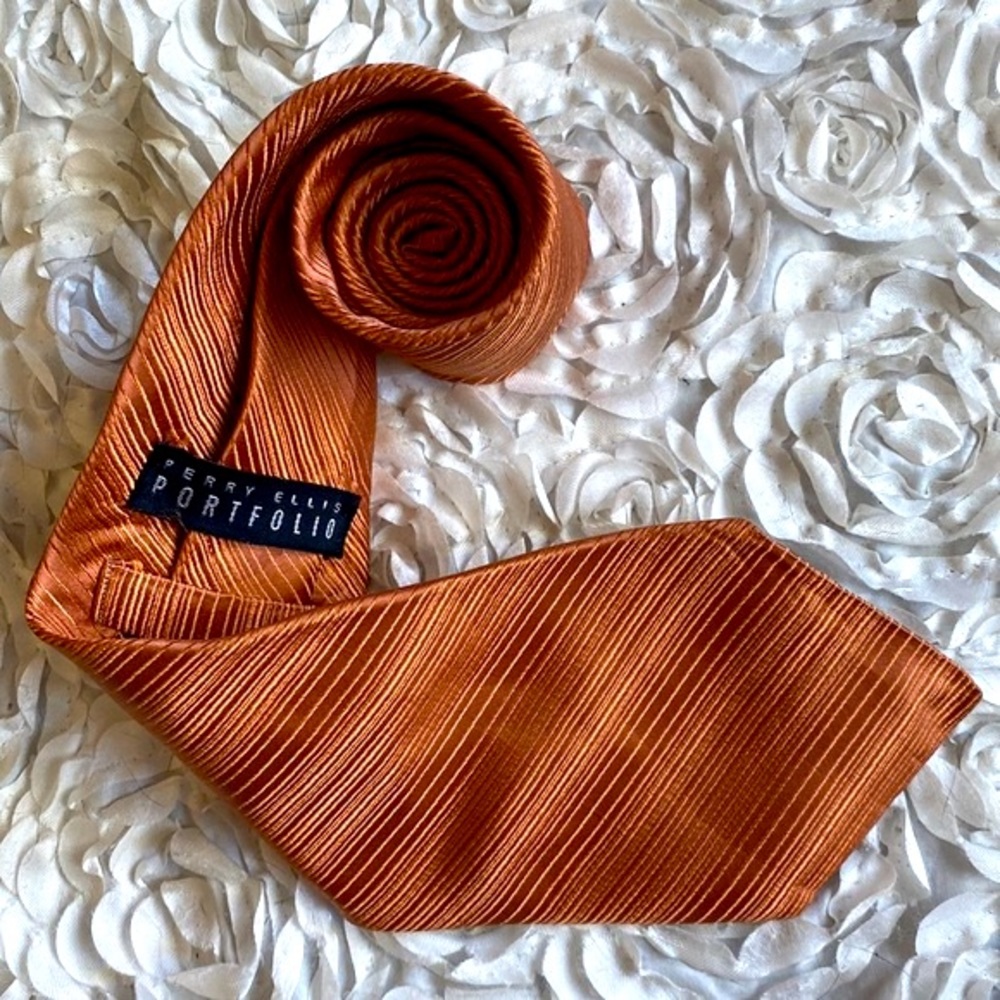 New Perry Ellis sunset orange mens silk tie